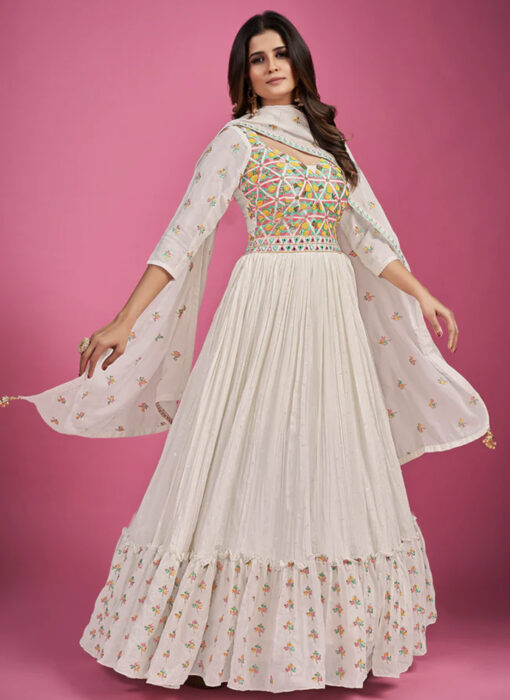 White Embroidered Anarkali Suit