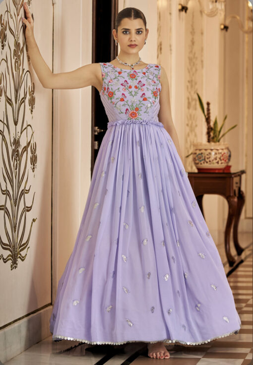 Lavender Embroidered Floor Length Anarkali Gown