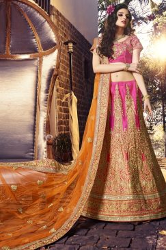 Pink And Orange Art Silk Net Lehenga Choli