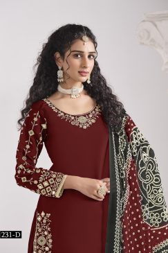 Alternative view of Maroon Color Patiala Dress in Roman Silk Fabric
