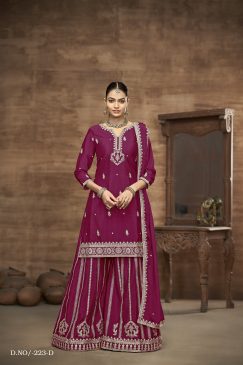 Maroon Color Beautiful Partywear Dress in Chinon Silk Fabric