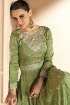 Alternative view of Parrot Silk Embroidered Anarkali Suit