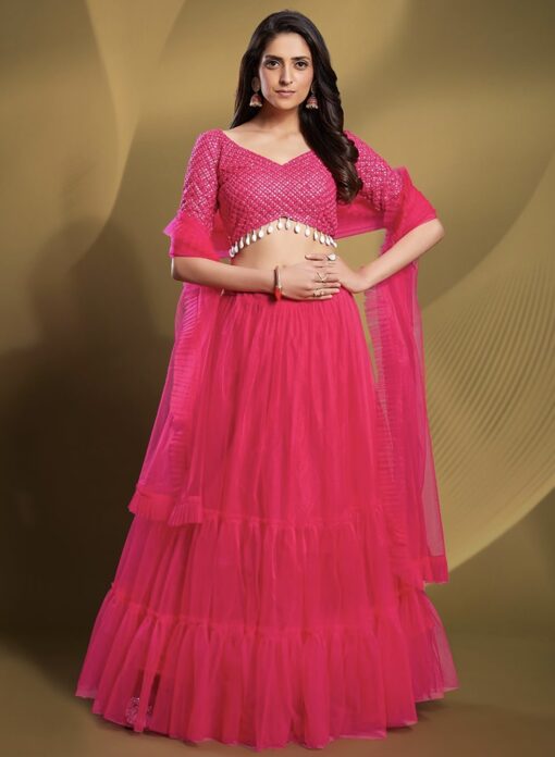 Pink Net Lehenga Choli