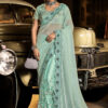 Sea Green Digital Net Heavy Work Saree