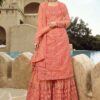 Peach Net Embroidered Sharara Suit
