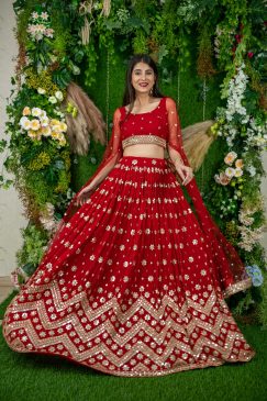Red Color Beautiful Partywear Lehenga Choli