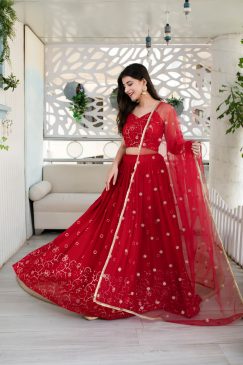 Red Color Beautiful Partywear Lehenga Choli
