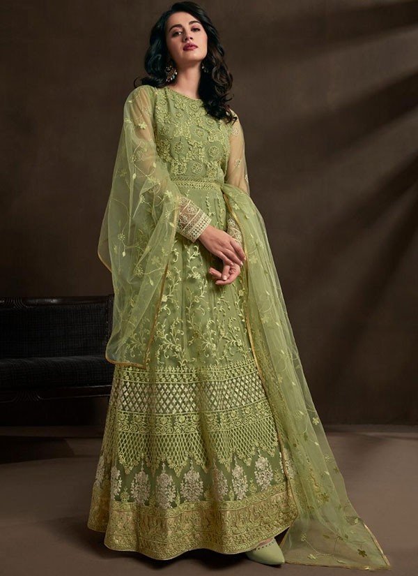 parrot green anarkali suit