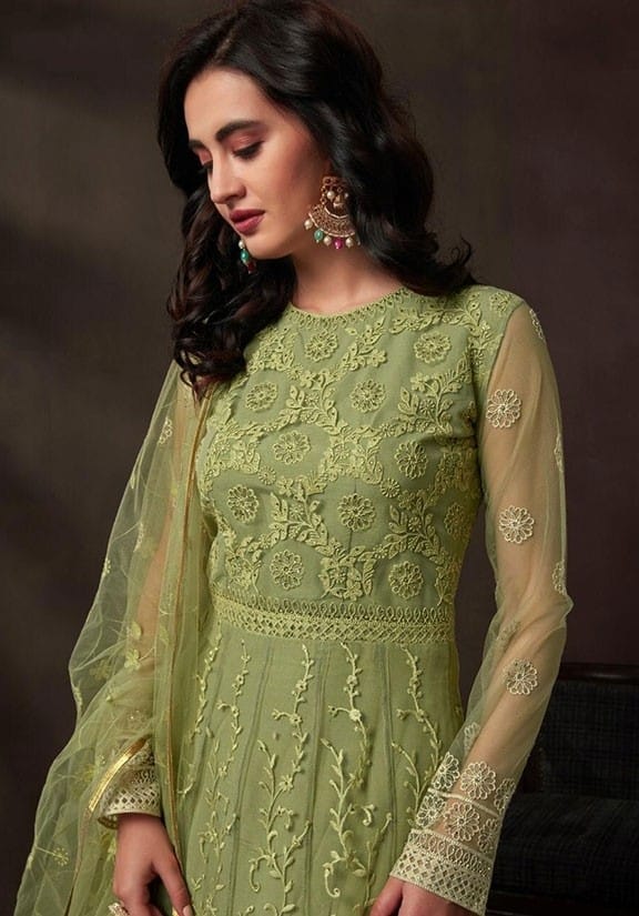 parrot green anarkali suit