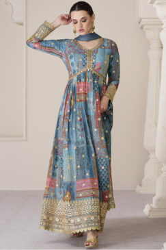Blue Organza Silk Anarkali Suit