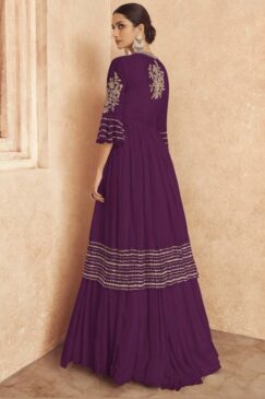Alternative view of Wine Embroidered Jacket Style Anarkali Gown