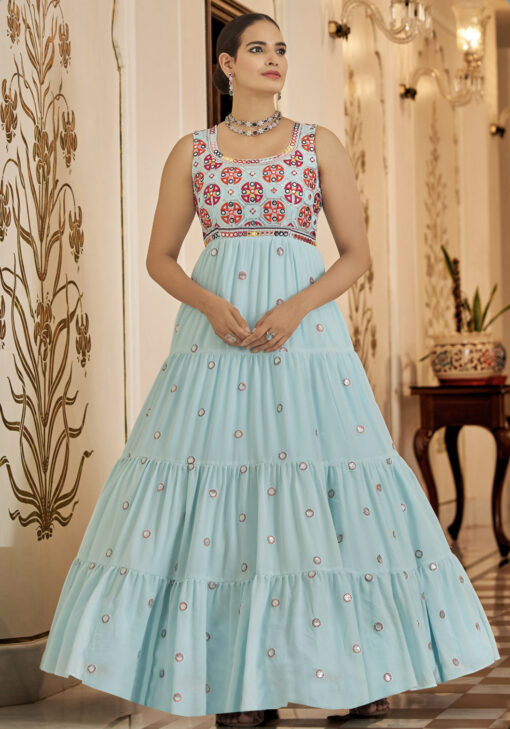 Sky Blue Embroidered Floor Length Anarkali Gown