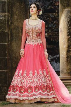 Pink Net Long Anarkali Gown