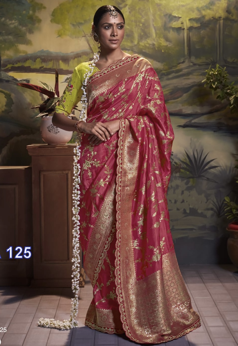 Red Pink Dola Silk Embroidered Wedding Saree Sarees Designer Collection
