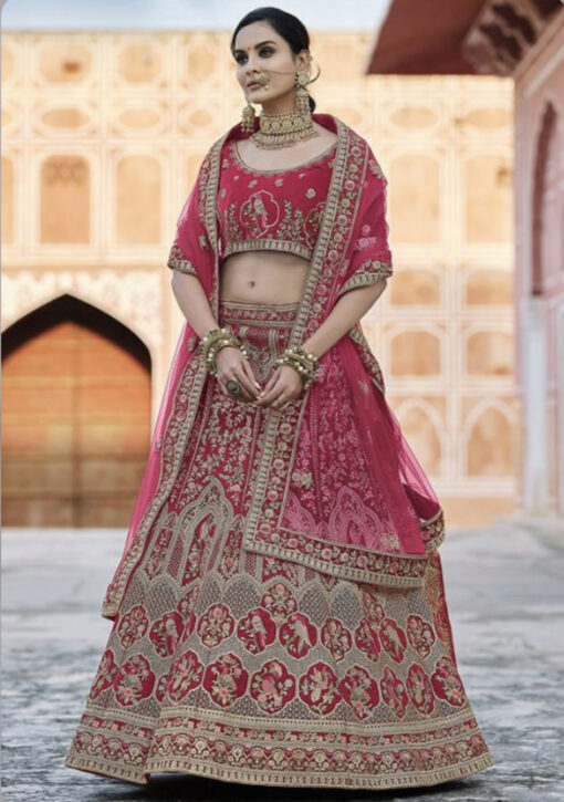 Pink Velvet Bridal Lehenga Choli