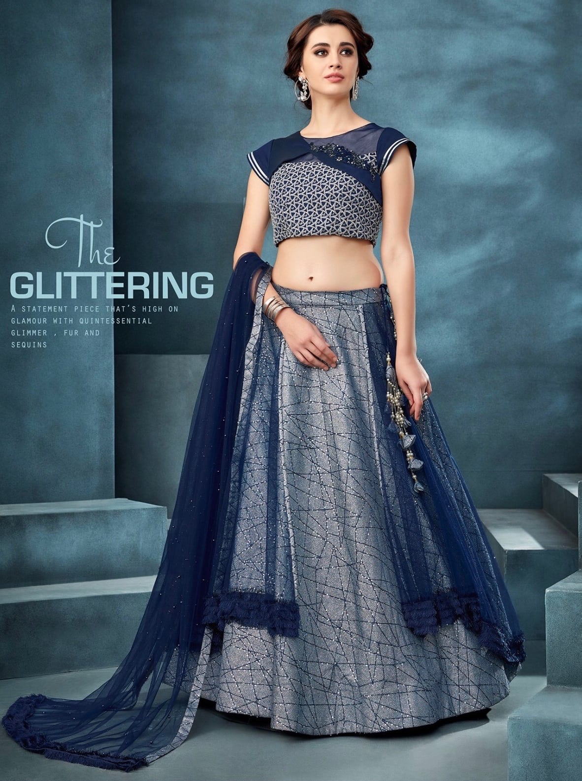 Silver Blue Fancy Fabric Designer Lehenga Choli Lehengas Designer
