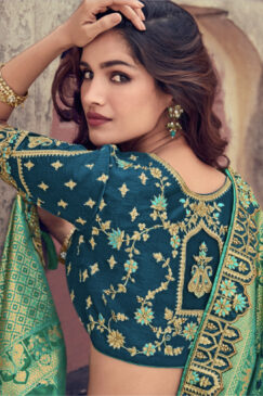 Alternative view of Turquoise Silk Embroidered Bridal Lehenga Choli