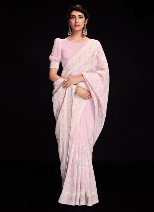 Pink Georgette Party Saree