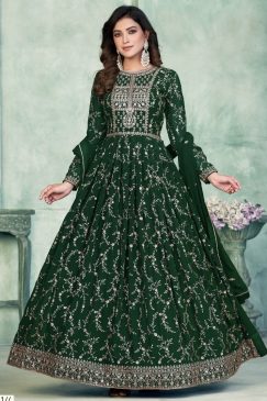 Alternative view of Green Abaya Style Embroidered Anarkali Suit
