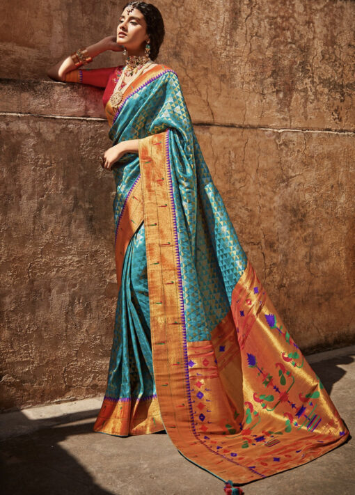 Blue Silk Embroidered Saree