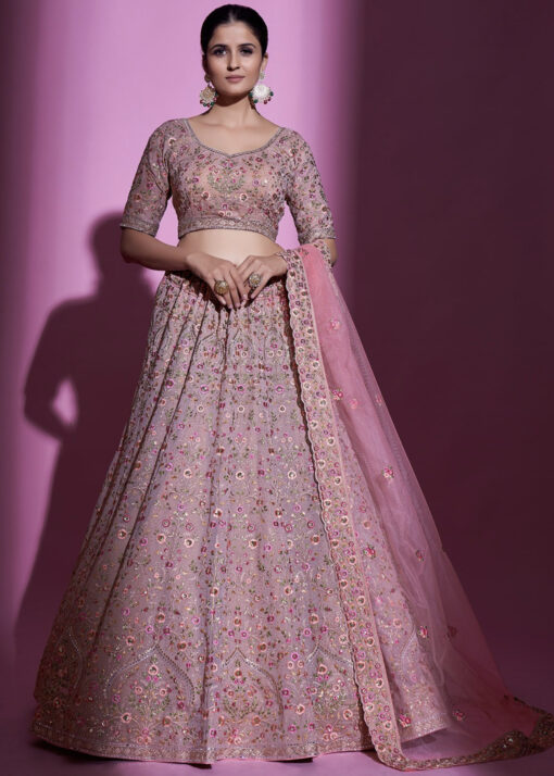 Mauve Embroidered Bridal Lehenga Choli