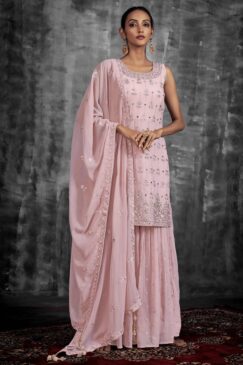 Pink Embroidered Sharara Suit