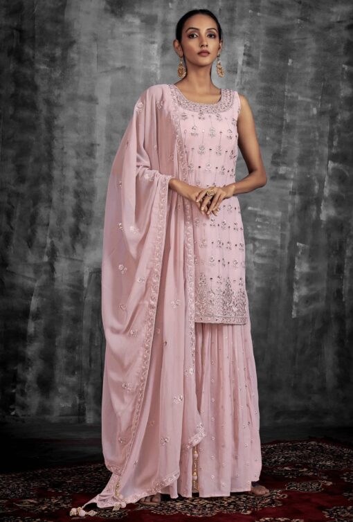 Pink Embroidered Sharara Suit