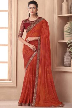 Shaded Orange Embroidered Border Party Wear Saree