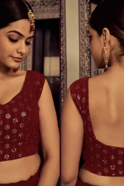 Alternative view of Maroon Embroidered Party Wear Lehenga Choli