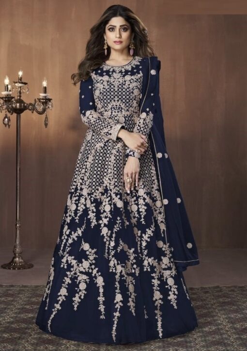 Navy Embroidered Anarkali Suit