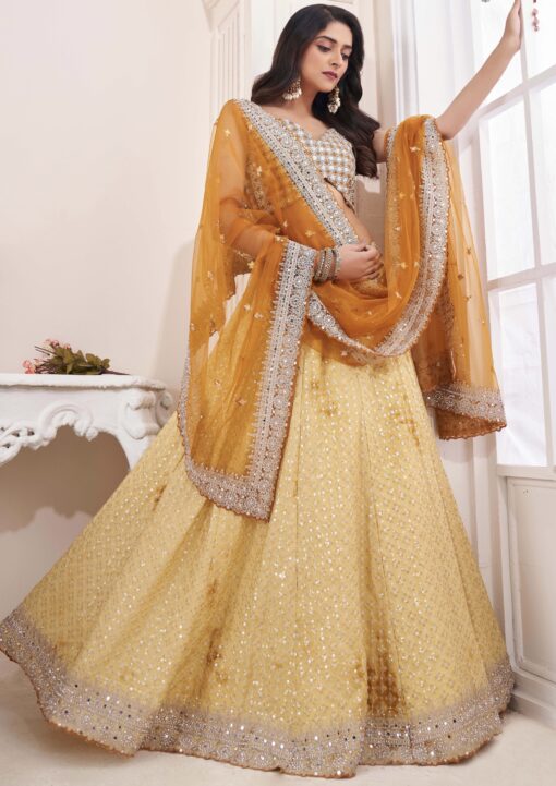 Yellow Georgette Embroidered Lehenga Choli