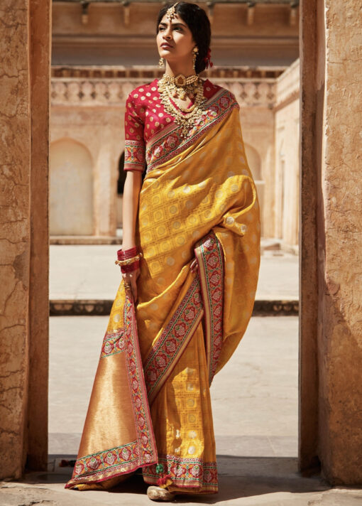 Yellow Silk Embroidered Saree
