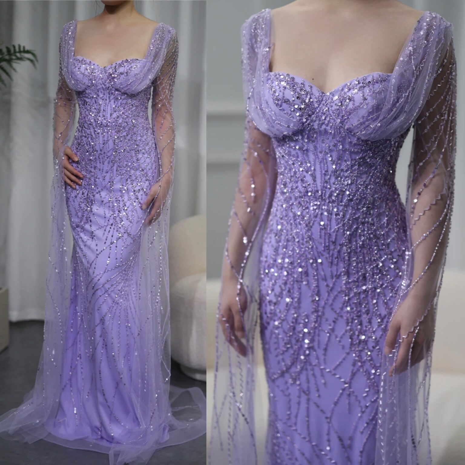 Draped Evening Gown With Side Cape 01012630707