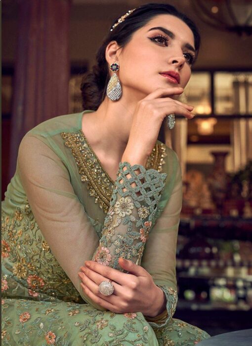 Light Green Embroidered Anarkali Pant Suit - Salwar Kameez, top 20 ...