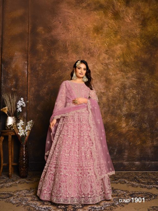 Beautiful Net Fabric Anarkali Dress with Embroidery work
