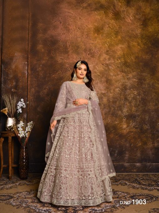 Beautiful Net Fabric Anarkali Dress with Embroidery work