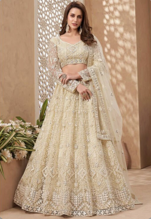 Cream Net Lehenga Choli