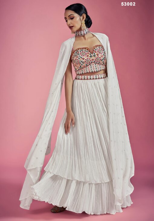 White Embroidered Party Wear Lehenga Choli