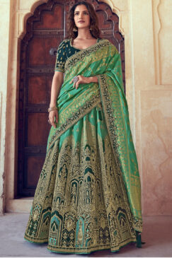 Green Silk Embroidered Bridal Lehenga Choli