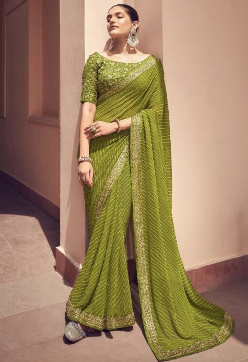 Mehendi Green Georgette Designer Saree