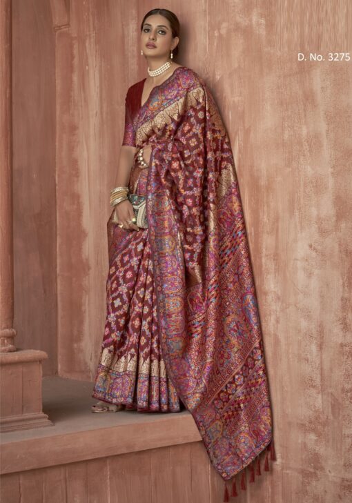 Maroon Pashmina Silk Saree