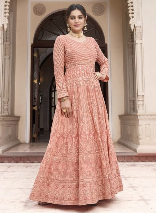 Peach Georgette Anarkali Suit
