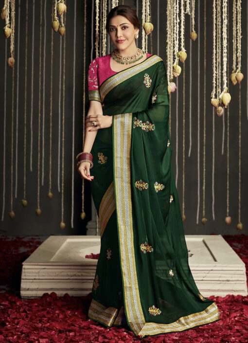 Green Silk Embroidered Sangeet Saree