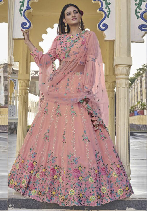 Light Pink Georgette Party Wear Lehenga Choli