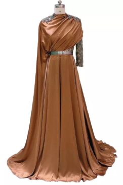 Brown Sheer Back Luxury A-Line Evening Dress
