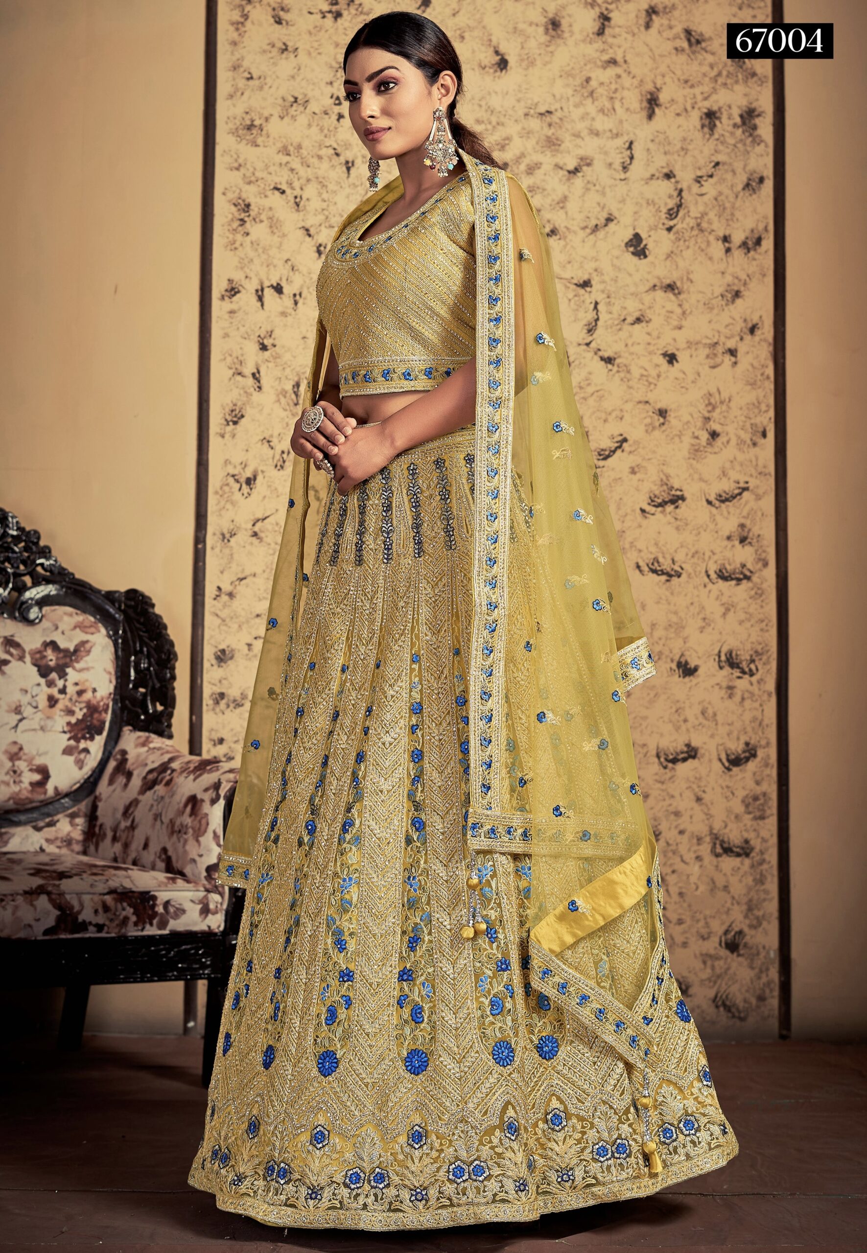 Mustard Embroidered Net Lehenga Choli Lehengas Designer Collection