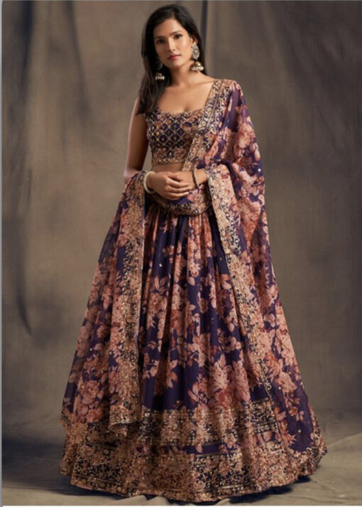 Purple Organza Sangeet Lehenga Choli