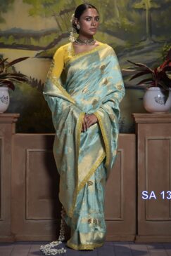 Sky Blue Dola Silk Embroidered Wedding Saree