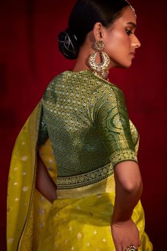 Alternative view of Yellow Banarasi Silk Embroidered Wedding Saree