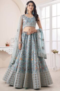 Turquoise Art Silk Embroidered Lehenga Choli